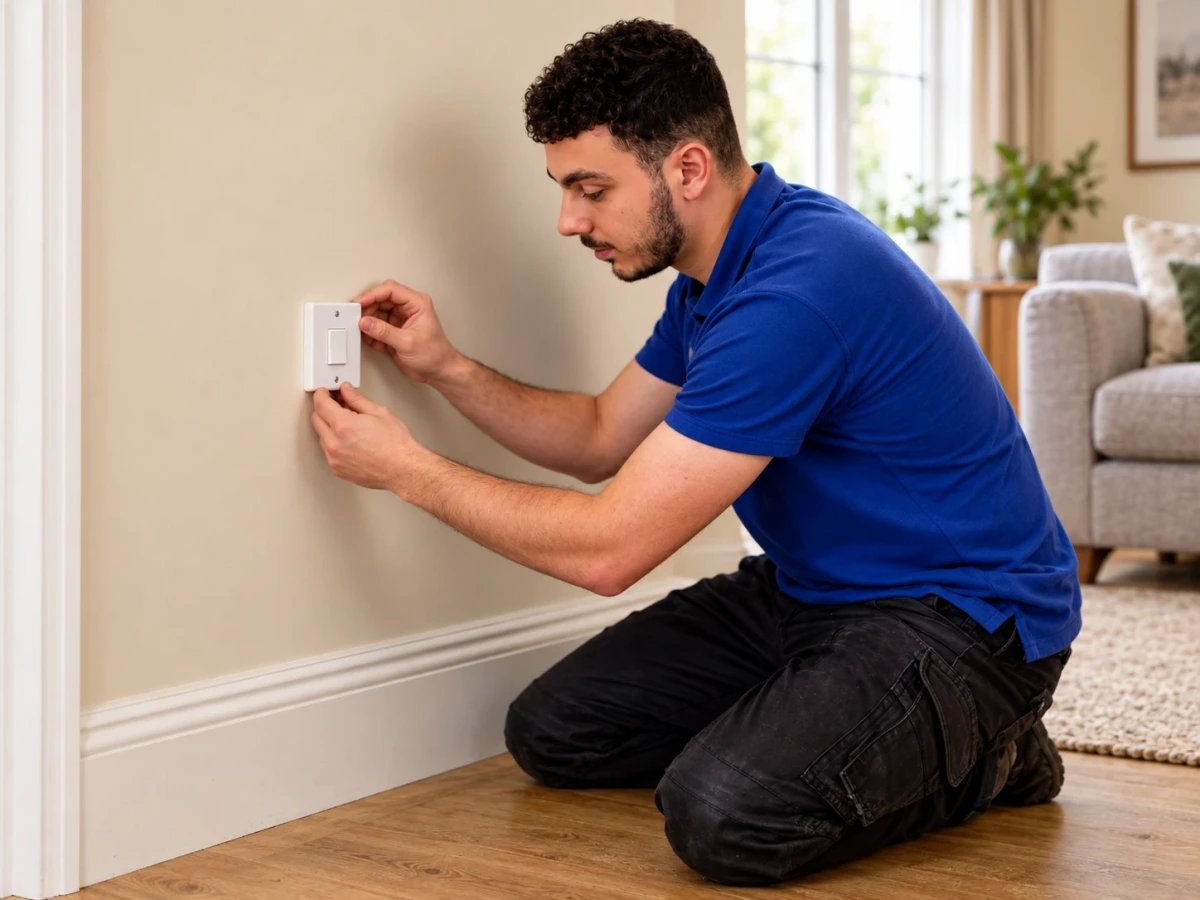 Electrician sockets and switches at a customer property by Lighting Electrical