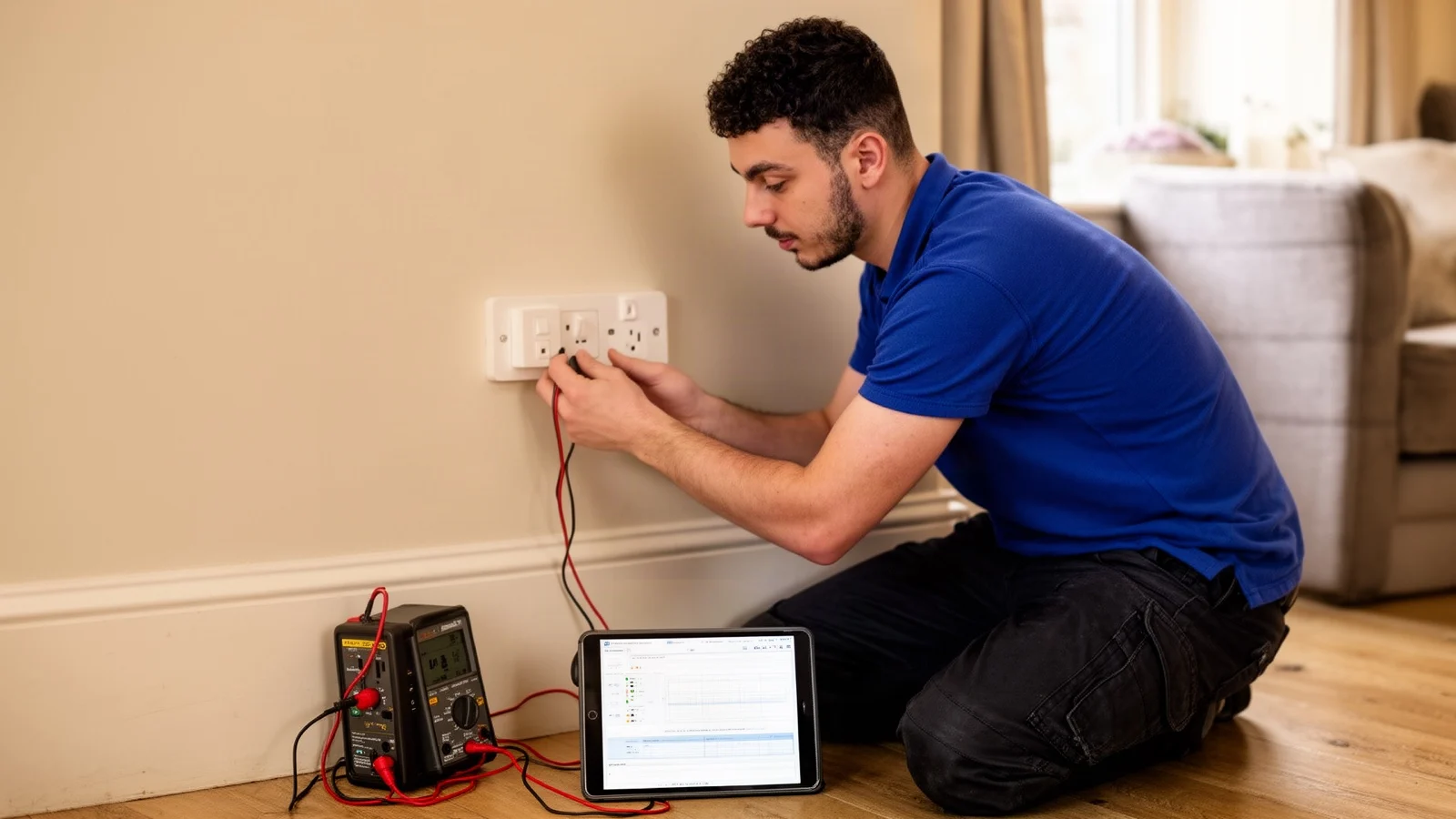 Valandi testing a socket outlet by Lighting Electrical
