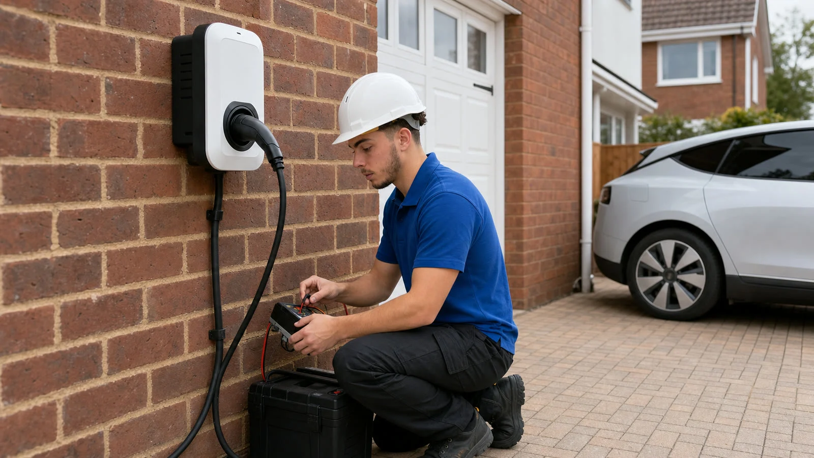Wall-mounted electric vehicle chargepoint installation by Lighting Electrical